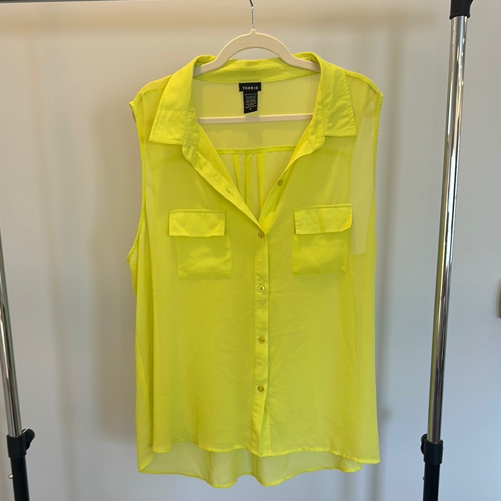 Torrid Neon Green Boxy Notched Collar Blouse